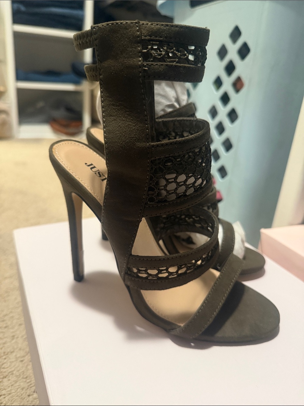 JustFab Olive Green Strappy High Heel Sandals